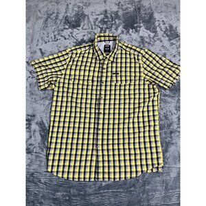 Wrangler Mens Yellow & Black Plaid Short Sleeve Button-Up Shirt XL Regular Fit